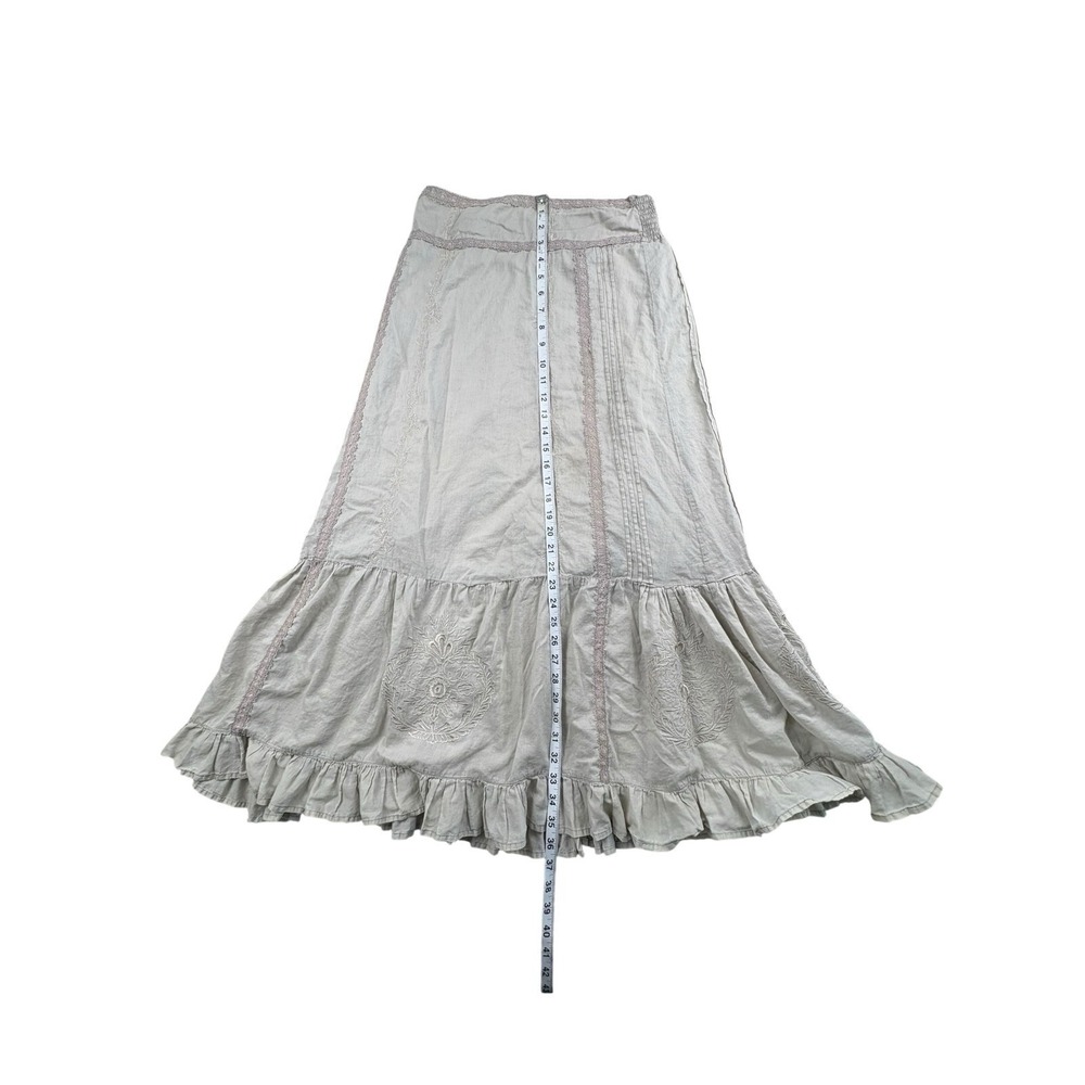 Miss Selfridge Boho Embroidered Midi Skirt Beige Cotton Size 10 - Picture 7 of 8